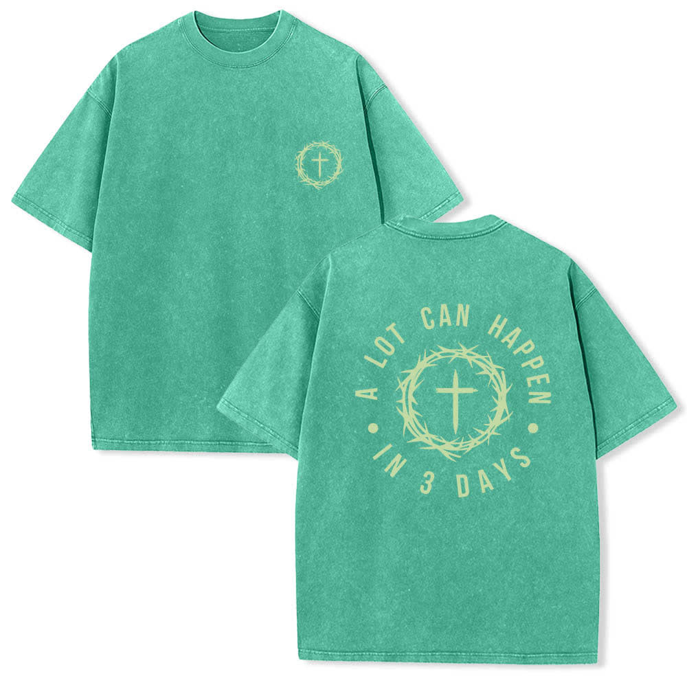 Christianartworkshop Camiseta de doble cara con estampado de la cruz y la corona de espinas: "Pueden pasar muchas cosas en 3 días", lavada. - Verde - 5XL - image 24