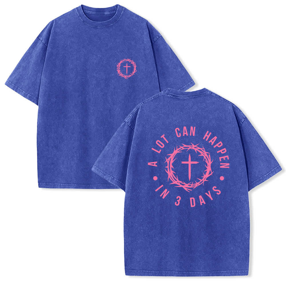 Christianartworkshop Camiseta de doble cara con estampado de la cruz y la corona de espinas: "Pueden pasar muchas cosas en 3 días", lavada. - Azul - 5XL - image 15