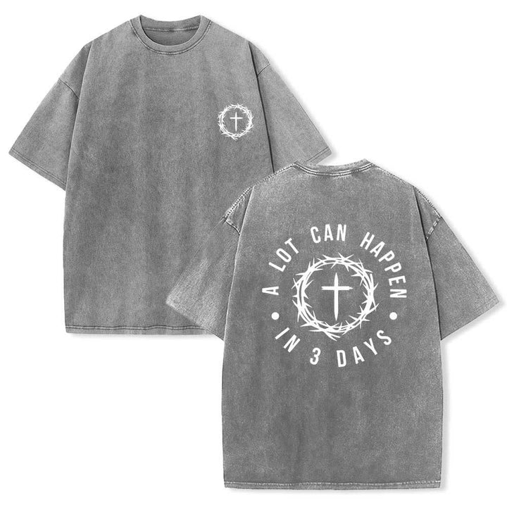 Christianartworkshop Camiseta de doble cara con estampado de la cruz y la corona de espinas: "Pueden pasar muchas cosas en 3 días", lavada. - Gris - 5XL - image 21