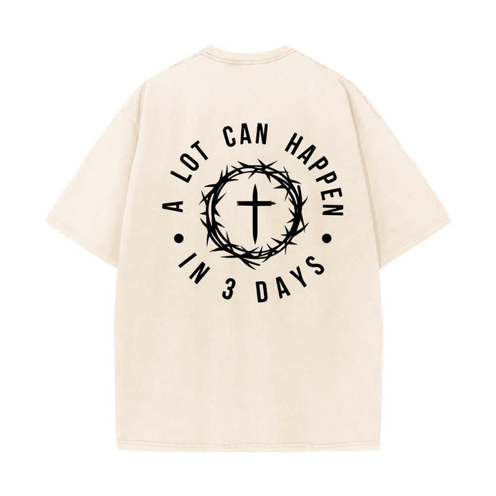 Christianartworkshop Camiseta de doble cara con estampado de la cruz y la corona de espinas: "Pueden pasar muchas cosas en 3 días", lavada. - image 4