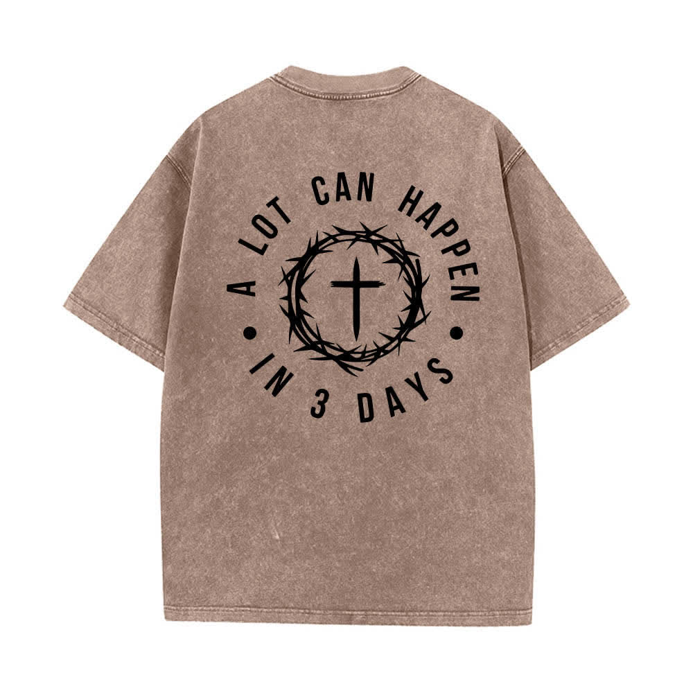 Christianartworkshop Camiseta de doble cara con estampado de la cruz y la corona de espinas: "Pueden pasar muchas cosas en 3 días", lavada. - image 19