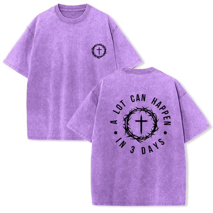 Christianartworkshop Camiseta de doble cara con estampado de la cruz y la corona de espinas: "Pueden pasar muchas cosas en 3 días", lavada. - Púrpura - 5XL - image 6