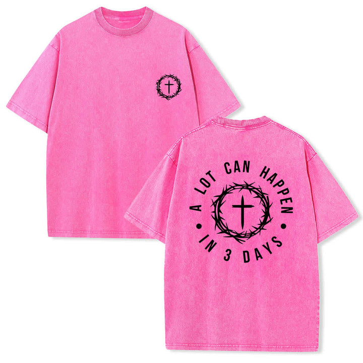 Christianartworkshop Camiseta de doble cara con estampado de la cruz y la corona de espinas: "Pueden pasar muchas cosas en 3 días", lavada. - Rosa - 5XL - image 9