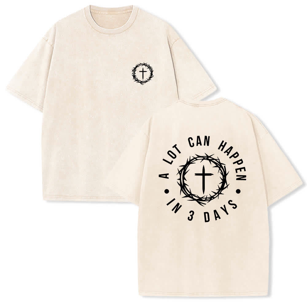 Christianartworkshop Camiseta de doble cara con estampado de la cruz y la corona de espinas: "Pueden pasar muchas cosas en 3 días", lavada. - Beige - 5XL - image 3