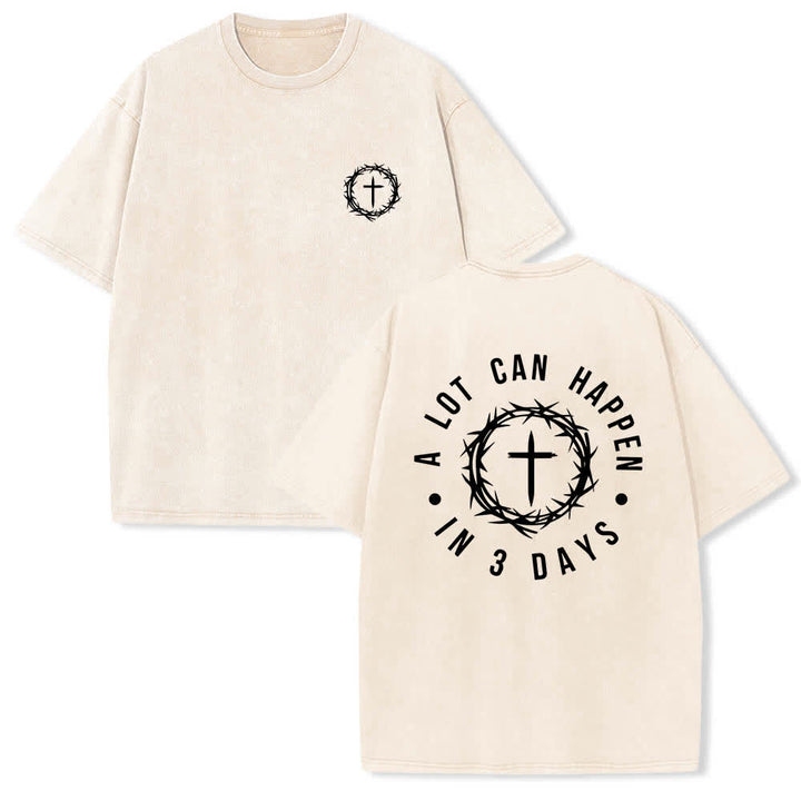 Christianartworkshop Camiseta de doble cara con estampado de la cruz y la corona de espinas: "Pueden pasar muchas cosas en 3 días", lavada. - Beige - 5XL - image 3