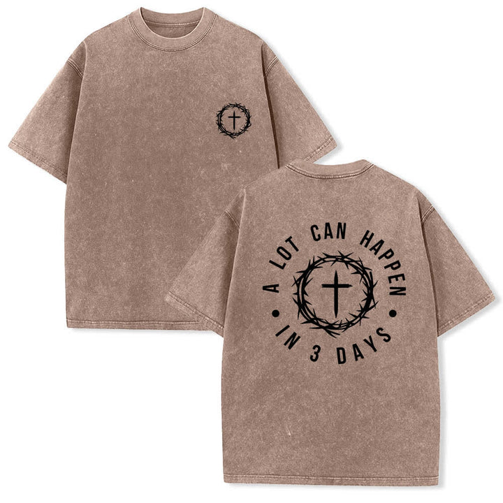 Christianartworkshop Camiseta de doble cara con estampado de la cruz y la corona de espinas: "Pueden pasar muchas cosas en 3 días", lavada. - Marrón - 5XL - image 18