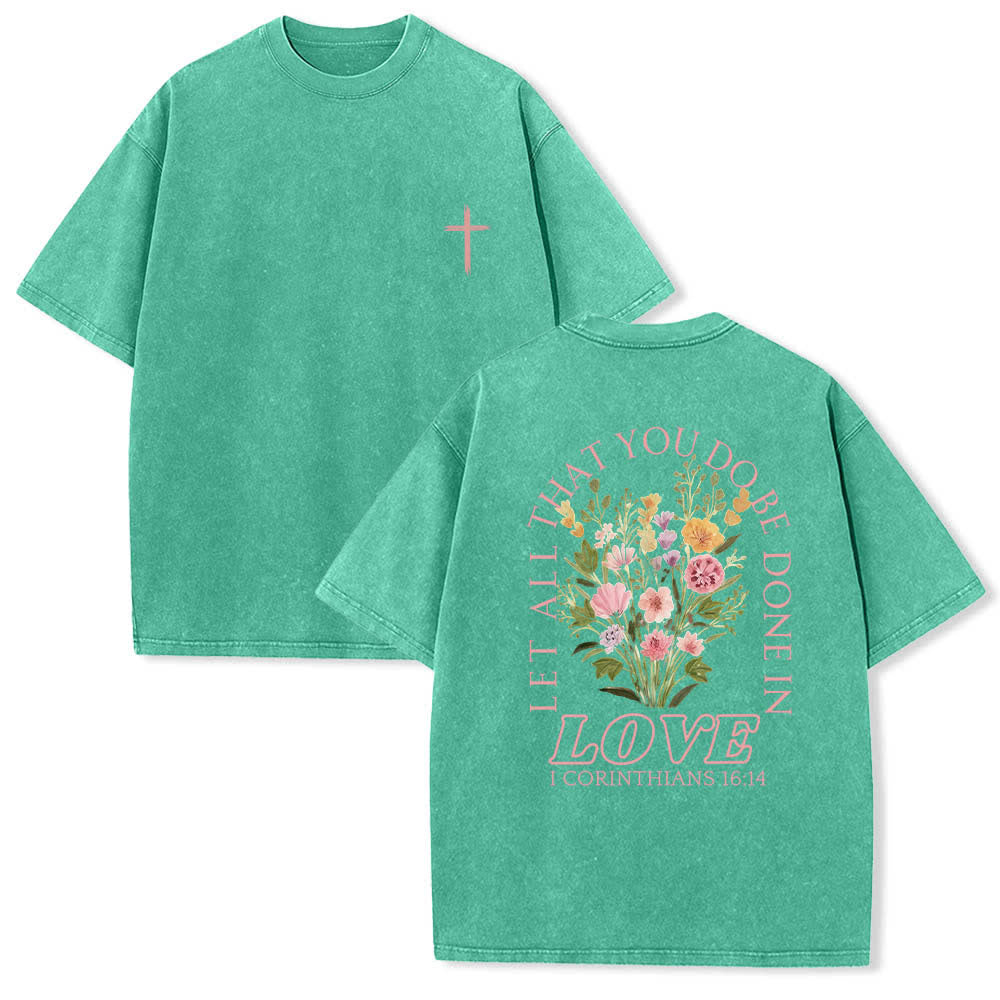 Christianartworkshop Camiseta de doble cara con estampado floral y cruz: "Que todo lo que hagas se haga con amor". - Verde - 5XL - image 0
