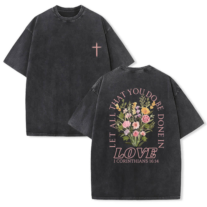 Christianartworkshop Camiseta de doble cara con estampado floral y cruz: "Que todo lo que hagas se haga con amor". - Negro - 5XL - image 3