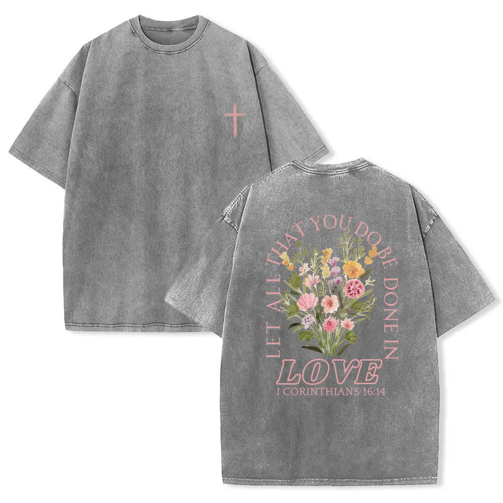 Christianartworkshop Camiseta de doble cara con estampado floral y cruz: "Que todo lo que hagas se haga con amor". - Gris - 5XL - image 24