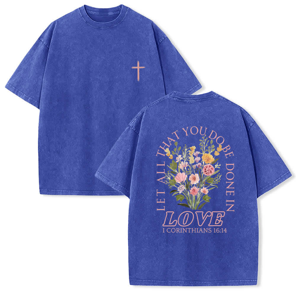 Christianartworkshop Camiseta de doble cara con estampado floral y cruz: "Que todo lo que hagas se haga con amor". - Azul - 5XL - image 18