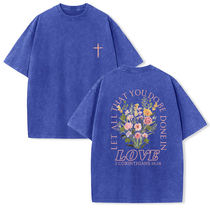 Christianartworkshop Camiseta de doble cara con estampado floral y cruz: "Que todo lo que hagas se haga con amor". - Azul - 5XL - image 18