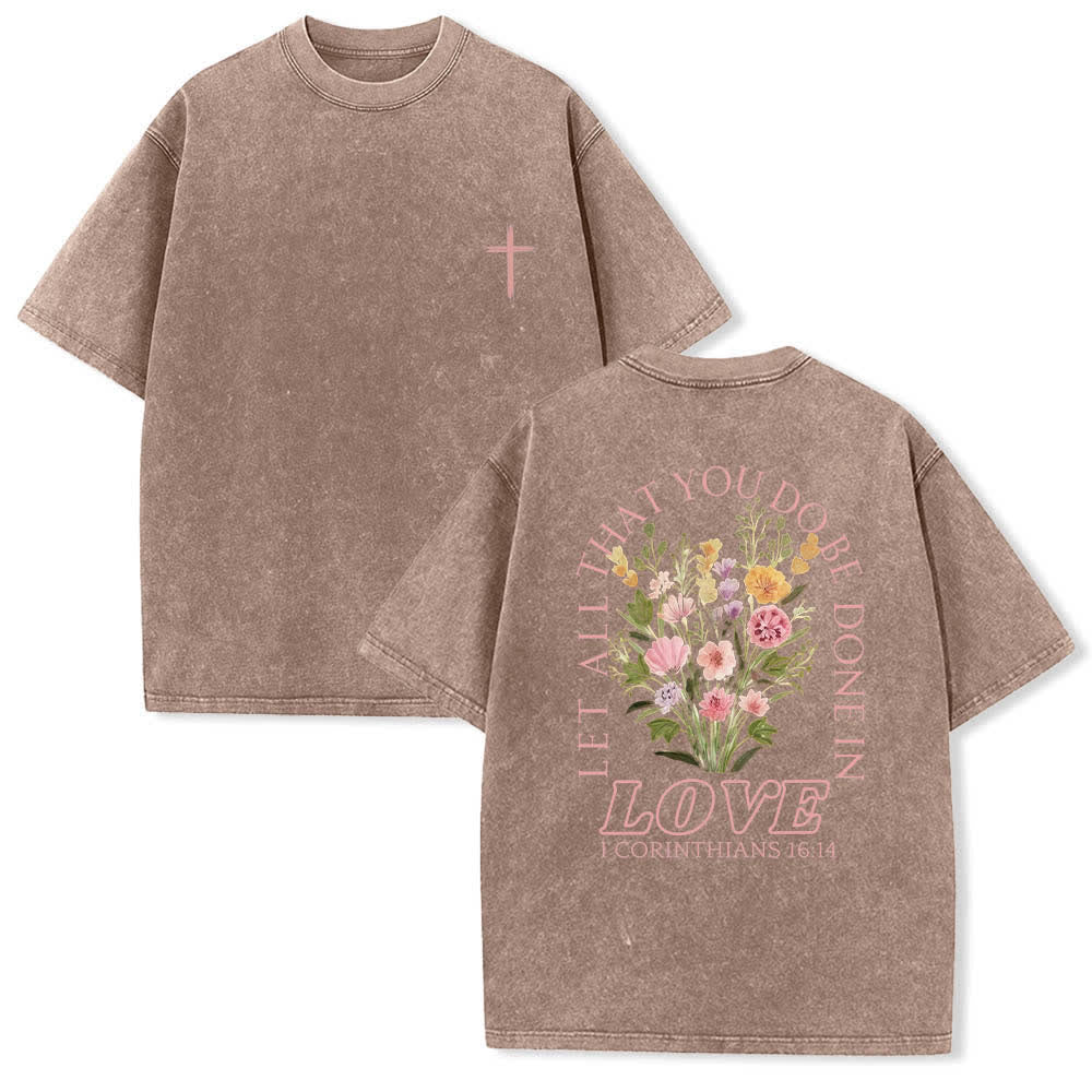 Christianartworkshop Camiseta de doble cara con estampado floral y cruz: "Que todo lo que hagas se haga con amor". - Marrón - 5XL - image 21