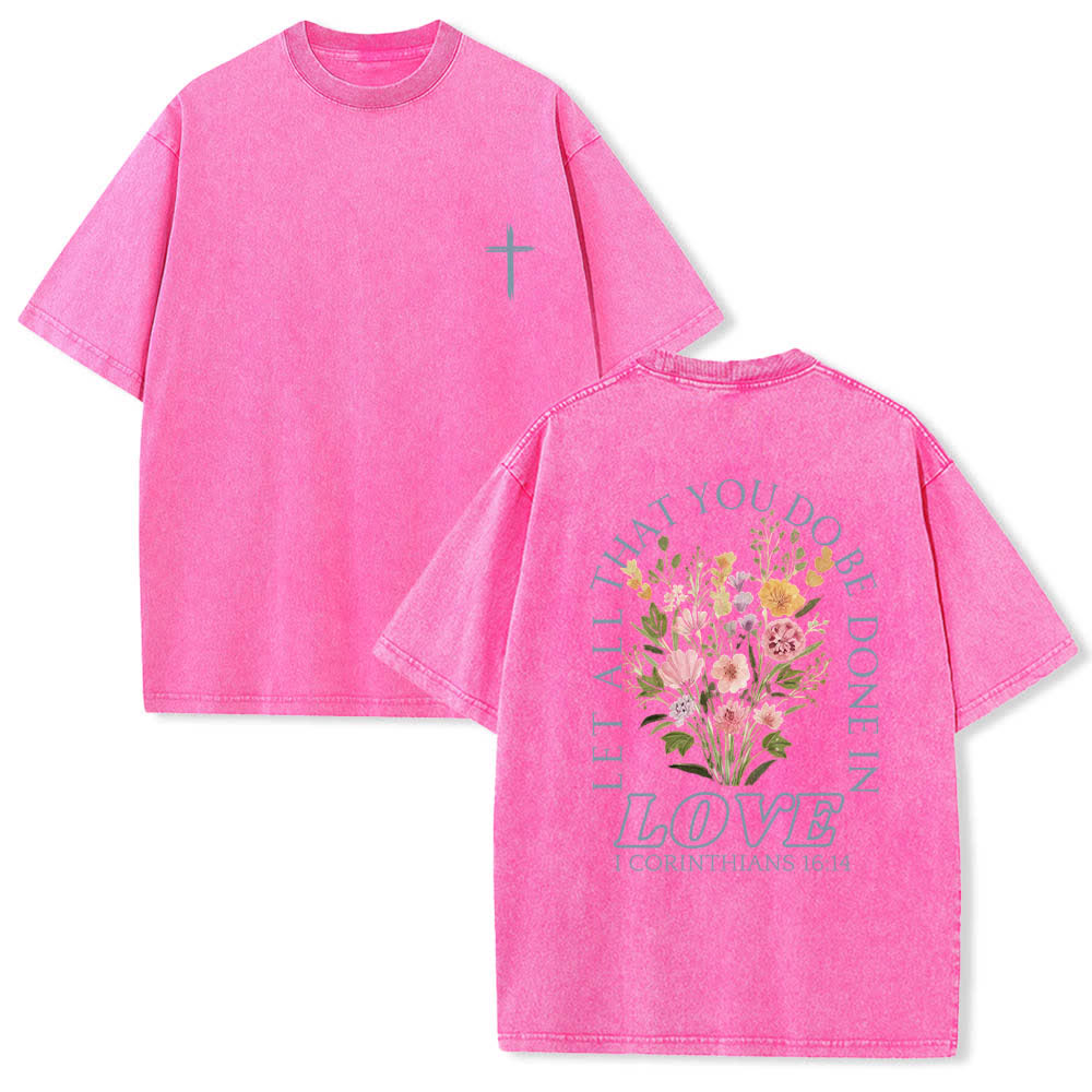 Christianartworkshop Camiseta de doble cara con estampado floral y cruz: "Que todo lo que hagas se haga con amor". - Rosa - 5XL - image 12