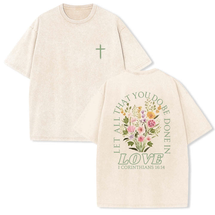 Christianartworkshop Camiseta de doble cara con estampado floral y cruz: "Que todo lo que hagas se haga con amor". - Beige - 5XL - image 6