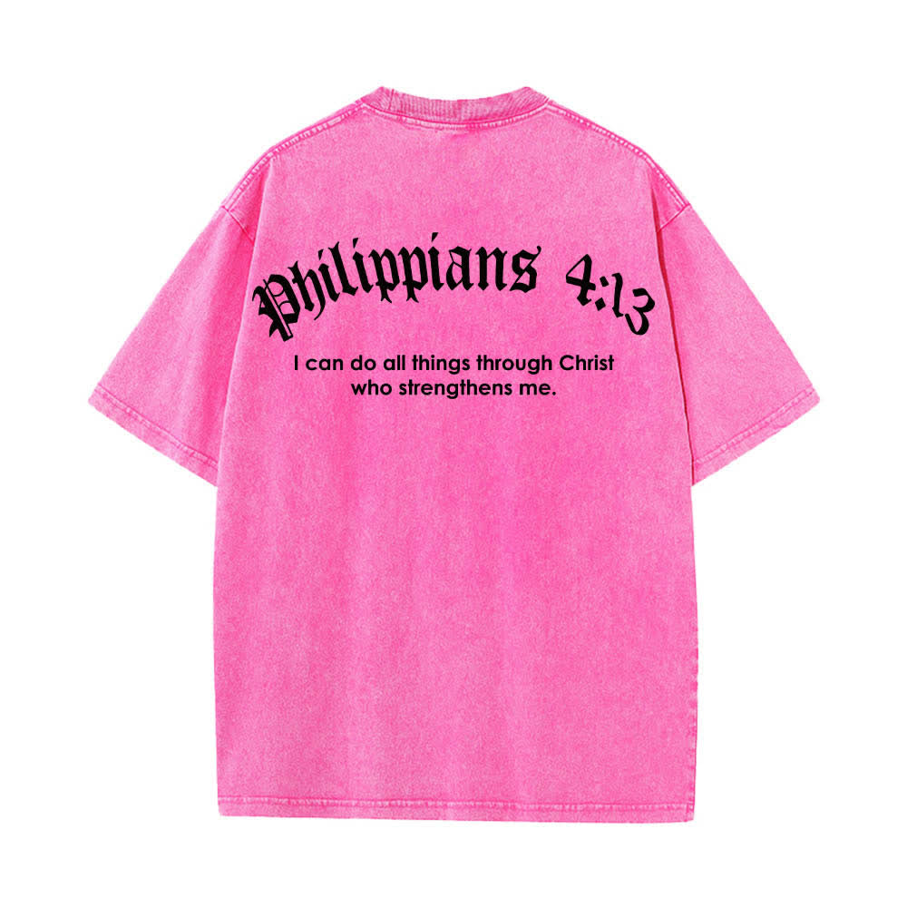 Christianartworkshop Camiseta lavada con estampado a doble cara de Filipenses 4:13 y cruz. - image 16