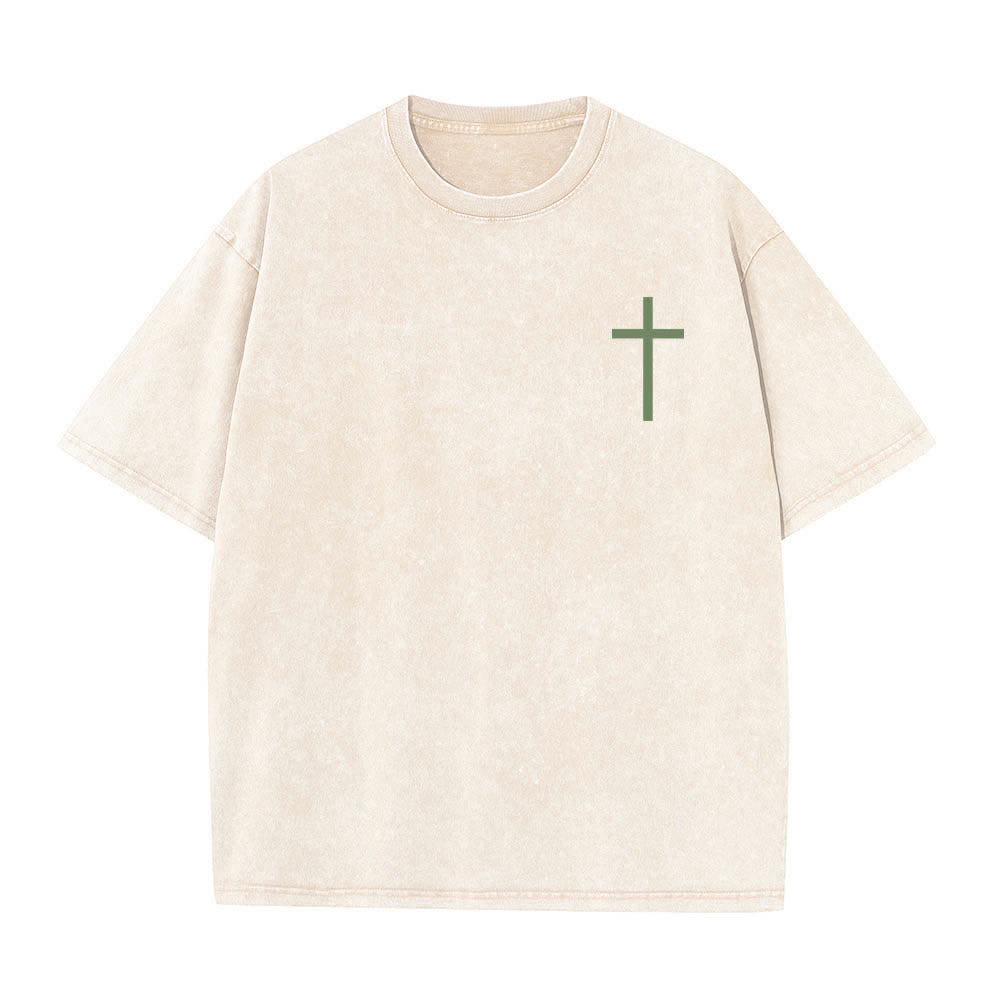 Christianartworkshop Camiseta lavada con estampado a doble cara de Filipenses 4:13 y cruz. - image 11
