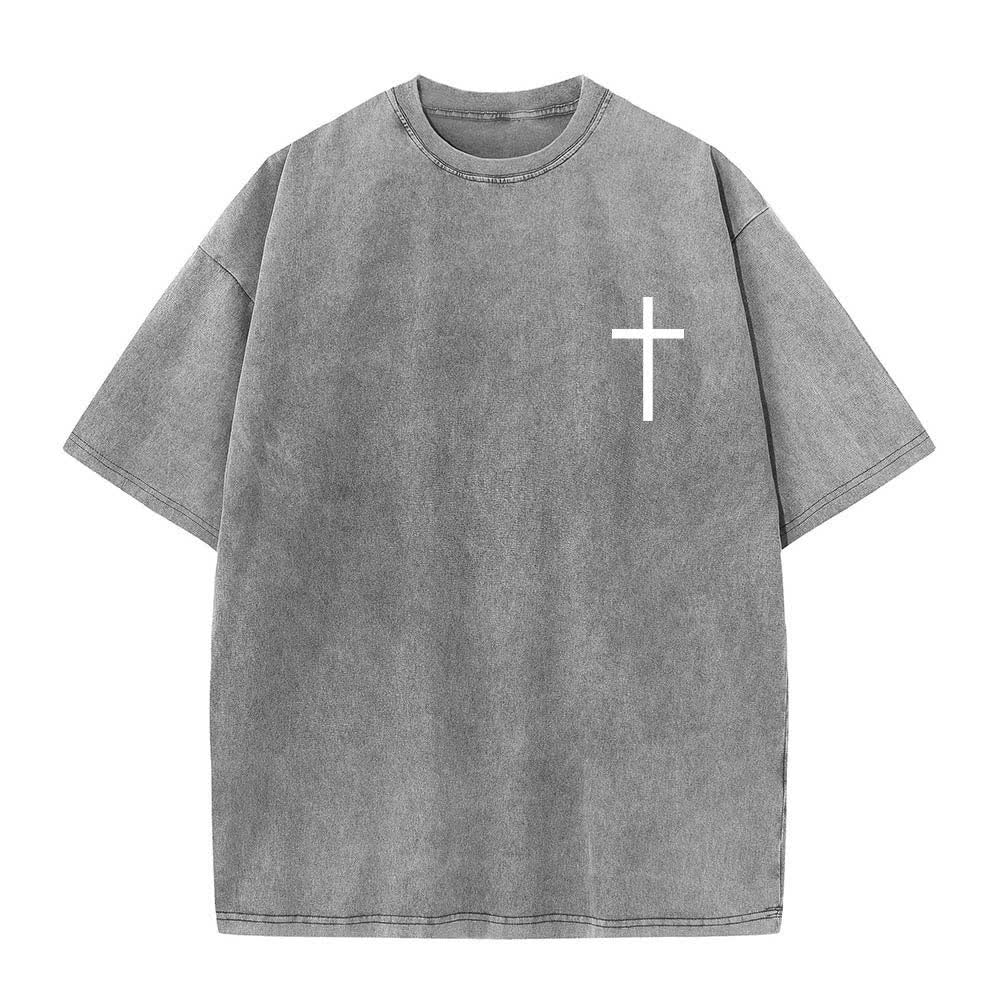 Christianartworkshop Camiseta lavada con estampado a doble cara de Filipenses 4:13 y cruz. - image 2