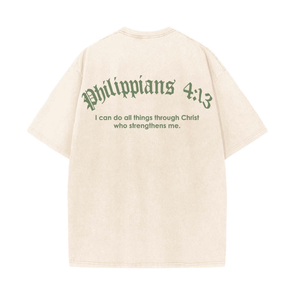 Christianartworkshop Camiseta lavada con estampado a doble cara de Filipenses 4:13 y cruz. - image 10