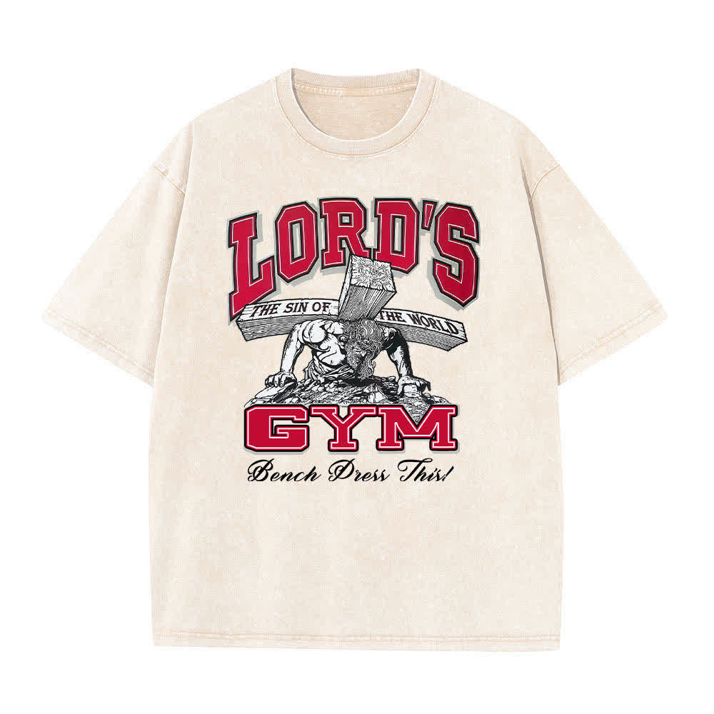 Christianartworkshop Camiseta de manga corta con estampado gráfico de doble cara "Lord's Gym His Pain Your Gain" (Su dolor es tu ganancia), lavada. - image 13