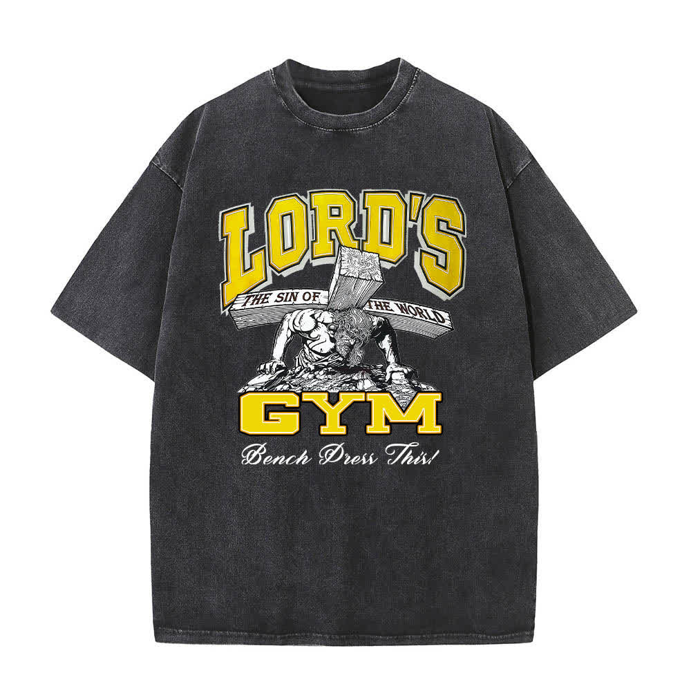 Christianartworkshop Camiseta de manga corta con estampado gráfico de doble cara "Lord's Gym His Pain Your Gain" (Su dolor es tu ganancia), lavada. - image 10