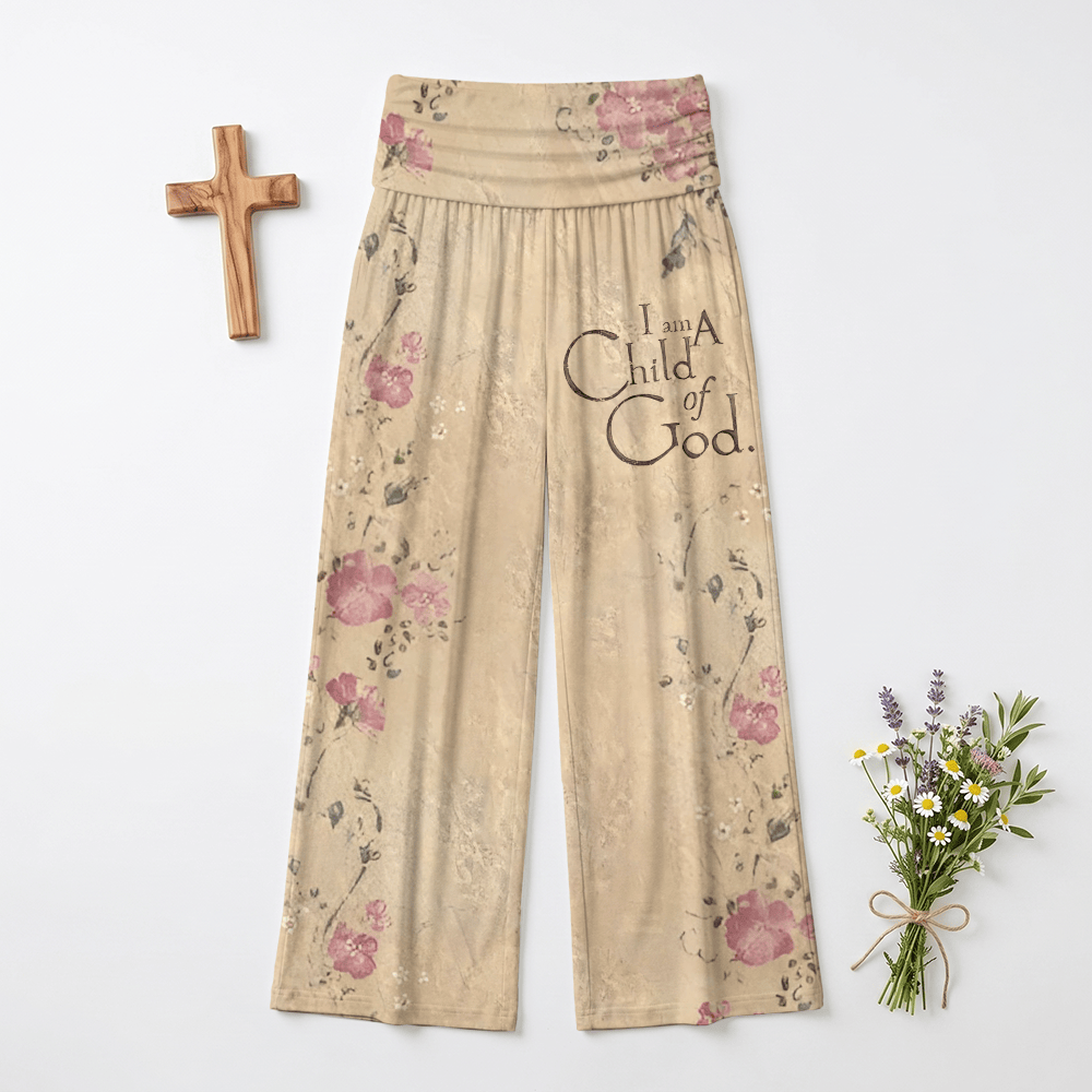 Christianartworkshop Pantalones anchos informales para mujer con estampado floral vintage "Soy un hijo de Dios" y diseño de letras. - US22,UK/AU26,EU54 (6XL) - image 0