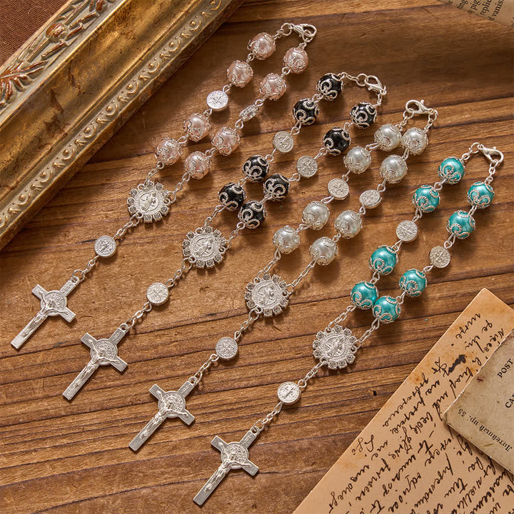 Christianartworkshop Rosario de San Benito con cuentas brillantes envueltas en filigrana, ideal para el coche y para llevar en el bolsillo. - image 0