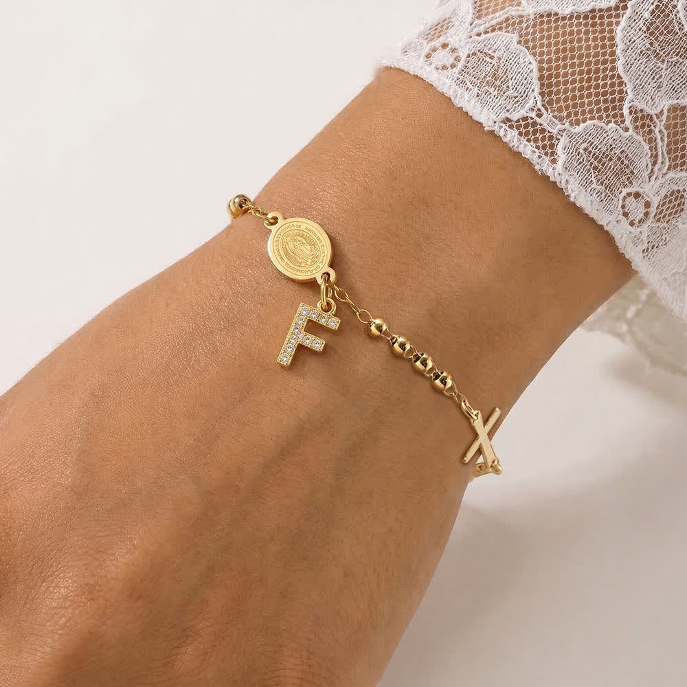 Christianartworkshop Pulsera de rosario personalizable con 26 iniciales de circonitas y medalla milagrosa de Nuestra Señora. - F - image 10