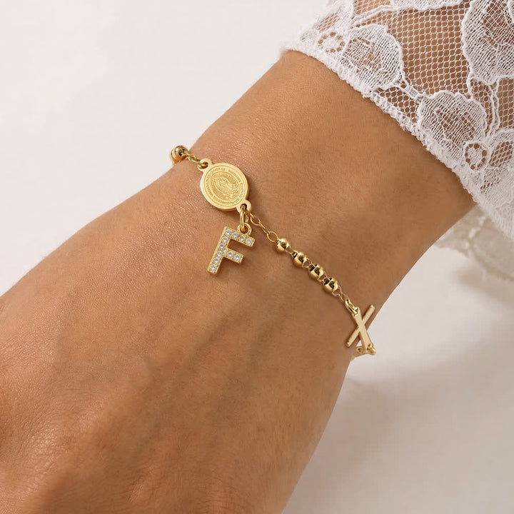 Christianartworkshop Pulsera de rosario personalizable con 26 iniciales de circonitas y medalla milagrosa de Nuestra Señora. - F - image 10
