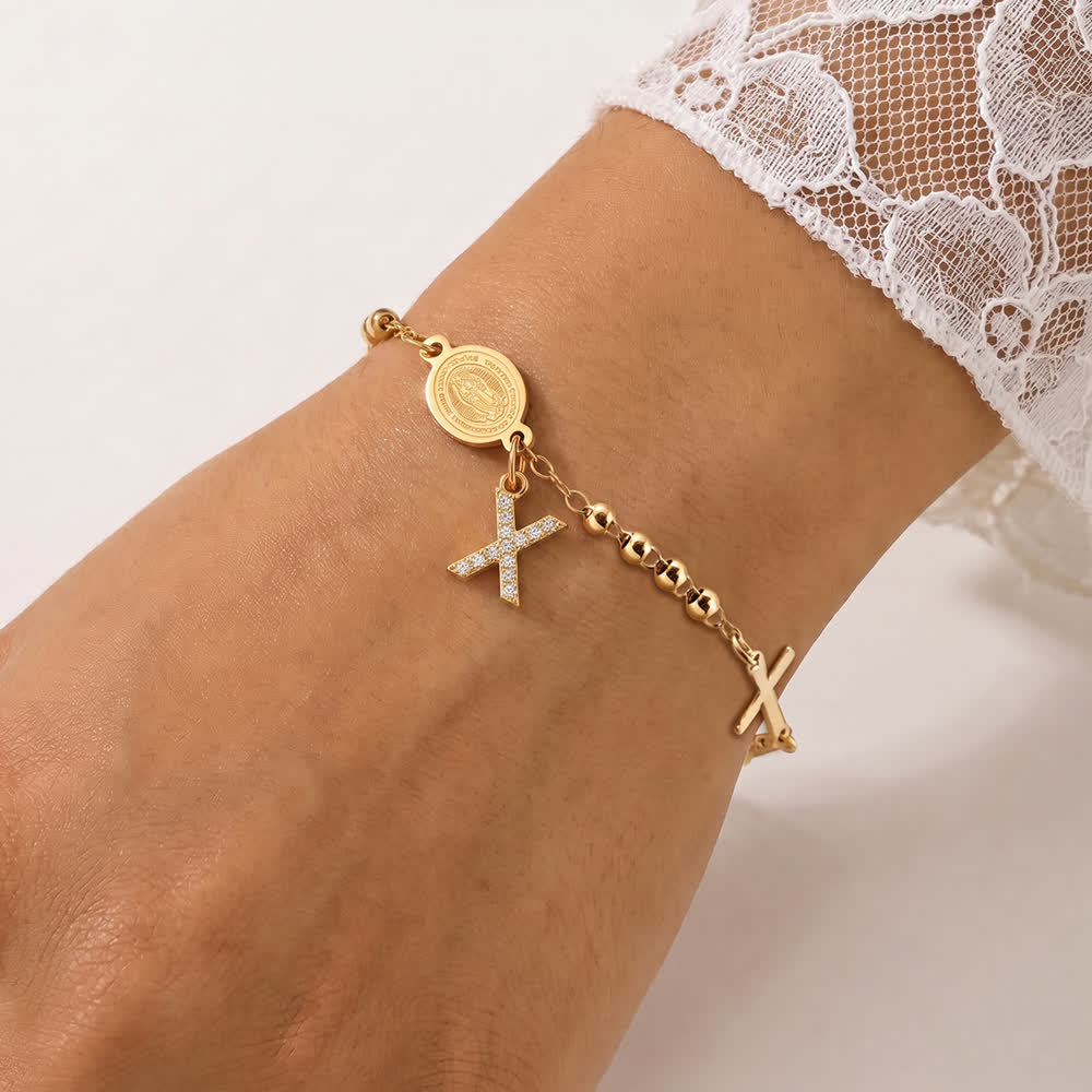 Christianartworkshop Pulsera de rosario personalizable con 26 iniciales de circonitas y medalla milagrosa de Nuestra Señora. - incógnita - image 28