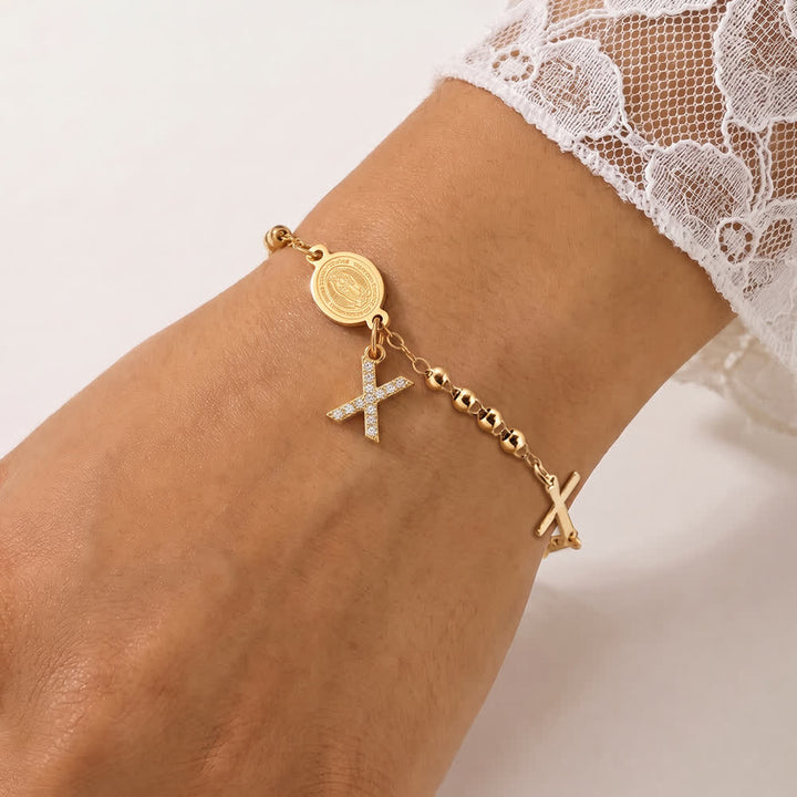 Christianartworkshop Pulsera de rosario personalizable con 26 iniciales de circonitas y medalla milagrosa de Nuestra Señora. - incógnita - image 28
