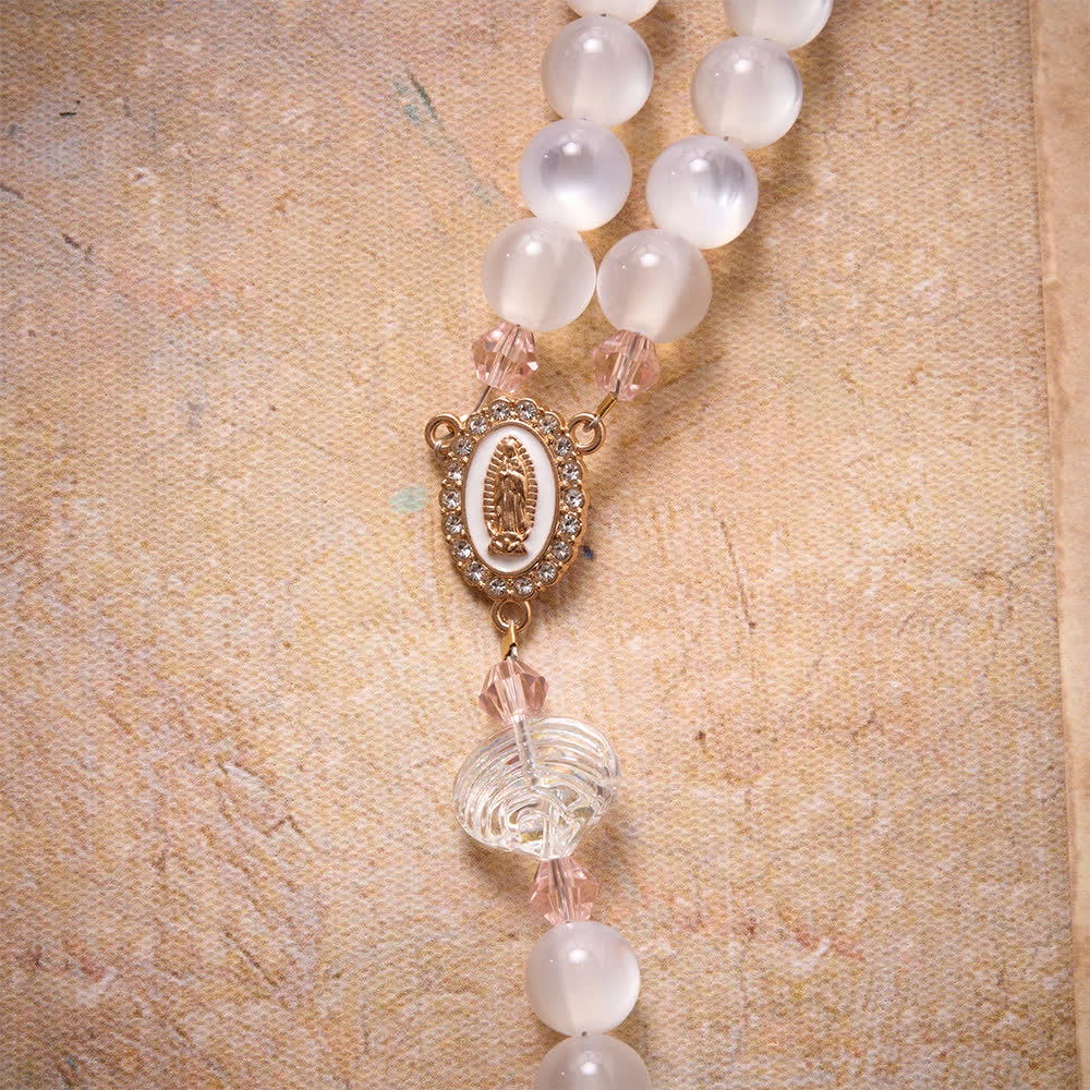 Christianartworkshop Rosario con cuentas mate esmeriladas con temática oceánica veraniega y dijes de cristal de estrellas de mar y peces. - image 6