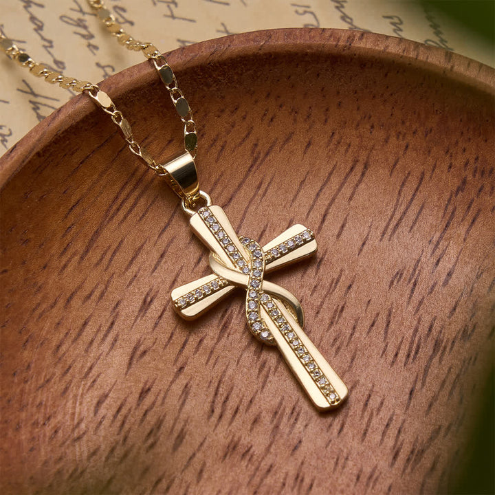 Christianartworkshop Collar con colgante de cruz con colgante de nudo infinito entrelazado y circonitas: emblema del pacto celestial eterno. - image 1