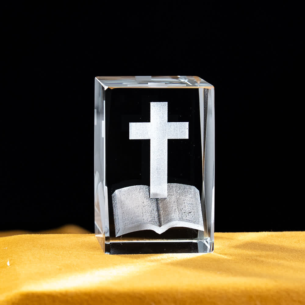Christianartworkshop Figura de cristal sagrado grabada con múltiples diseños para exhibición de escritorio y decoración devocional del hogar. - La Santa Biblia - 5x5x8cm - image 1