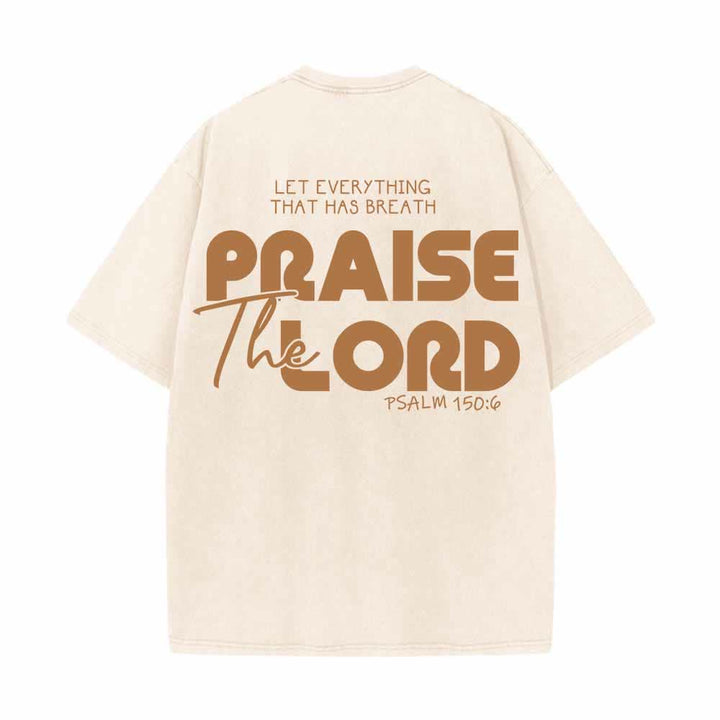 Christianartworkshop Alabado sea el Señor Salmo 150:6 Mini estampado en el pecho delantero Texto grande en la espalda Camiseta de doble cara lavada - image 22
