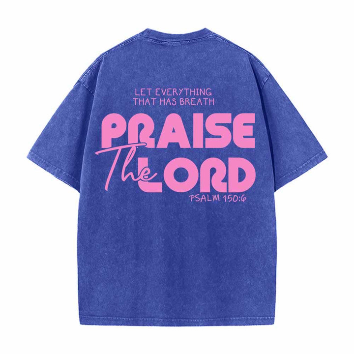 Christianartworkshop Alabado sea el Señor Salmo 150:6 Mini estampado en el pecho delantero Texto grande en la espalda Camiseta de doble cara lavada - image 7
