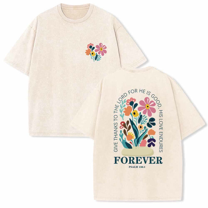 Christianartworkshop Dad gracias al Señor Salmo 136:1 Pequeño cofre Jarrón floral Ramo Camiseta lavada de doble cara - Beige - 5XL - image 3