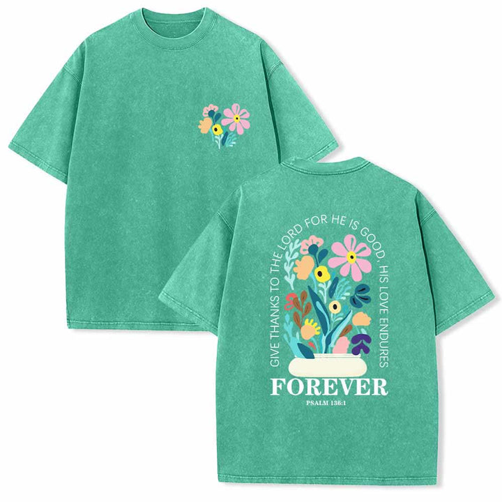 Christianartworkshop Dad gracias al Señor Salmo 136:1 Pequeño cofre Jarrón floral Ramo Camiseta lavada de doble cara - Verde - 5XL - image 24