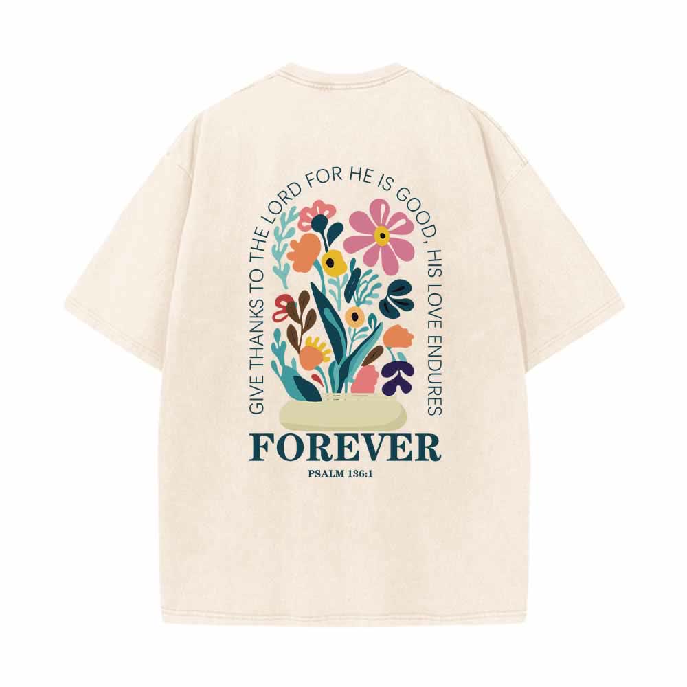 Christianartworkshop Dad gracias al Señor Salmo 136:1 Pequeño cofre Jarrón floral Ramo Camiseta lavada de doble cara - image 4