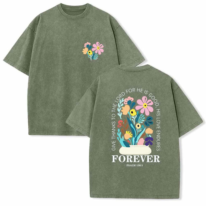 Christianartworkshop Dad gracias al Señor Salmo 136:1 Pequeño cofre Jarrón floral Ramo Camiseta lavada de doble cara - Verde militar - 5XL - image 12
