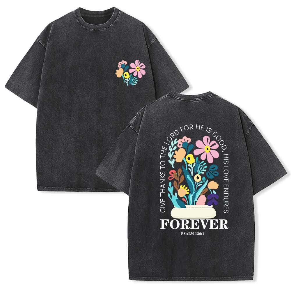 Christianartworkshop Dad gracias al Señor Salmo 136:1 Pequeño cofre Jarrón floral Ramo Camiseta lavada de doble cara - Negro - 5XL - image 0
