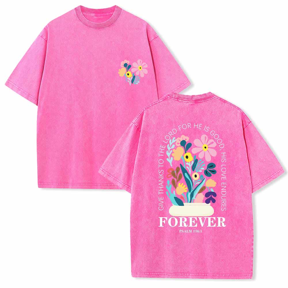 Christianartworkshop Dad gracias al Señor Salmo 136:1 Pequeño cofre Jarrón floral Ramo Camiseta lavada de doble cara - Rosa - 5XL - image 9