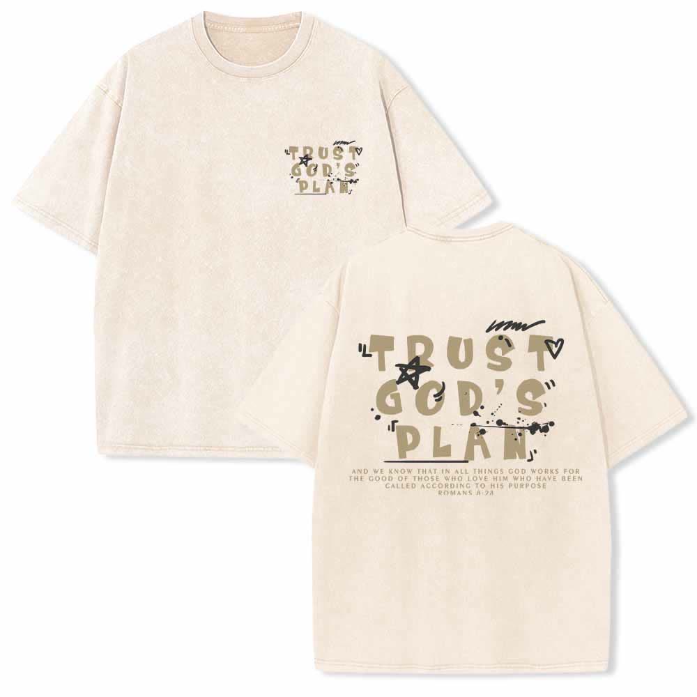 Christianartworkshop Camiseta de doble cara con estampado en grafiti "Confía en el plan de Dios" y texto grande en la parte delantera con la inscripción "Romanos 8:28". - Beige - 5XL - image 6