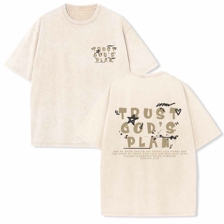 Christianartworkshop Camiseta de doble cara con estampado en grafiti "Confía en el plan de Dios" y texto grande en la parte delantera con la inscripción "Romanos 8:28". - Beige - 5XL - image 6