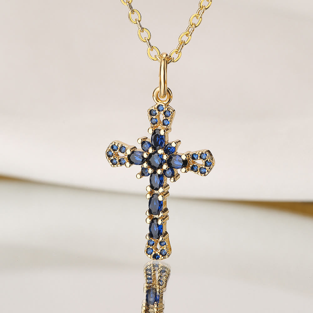 Christianartworkshop Collar con cruz y gemas incrustadas de estilo vintage: emblema de la gracia celestial eterna. - Azul oscuro - image 0