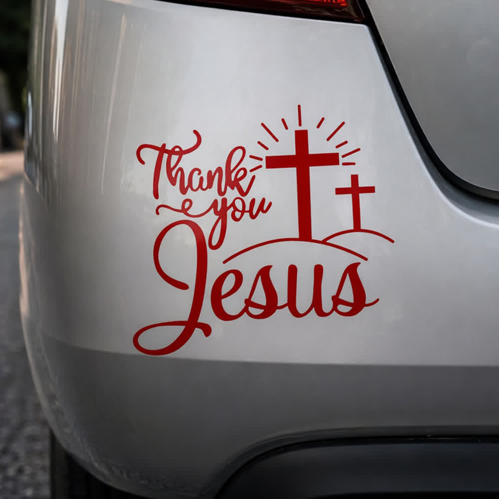 Christianartworkshop Gracias Jesús, pegatina para coche con cruz y rayos de sol. - image 12