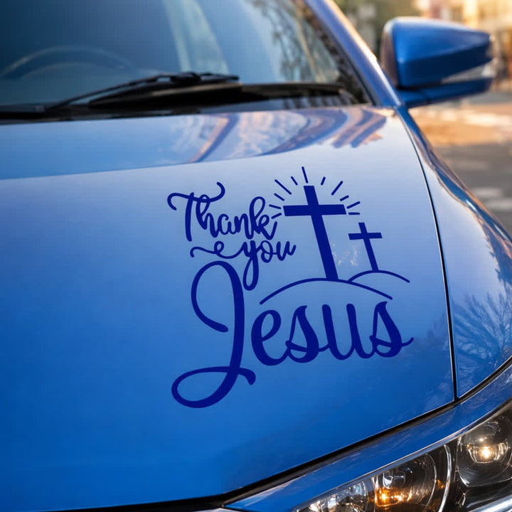 Christianartworkshop Gracias Jesús, pegatina para coche con cruz y rayos de sol. - image 16