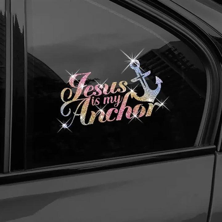 Christianartworkshop Pegatina brillante cristiana para coche con la frase "Jesús es mi ancla" - Multicolor - Juego de 10 - image 0