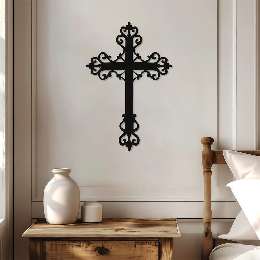 Christianartworkshop Adorno de pared de metal con forma de cruz sagrada estilo pergamino vintage: símbolo de la gracia divina eterna. - image 0