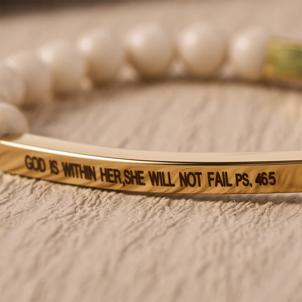 Christianartworkshop Pulsera elástica con barra curva grabada y cuentas con versículo del Salmo: Dios está dentro de ella, ella no fallará. - image 1