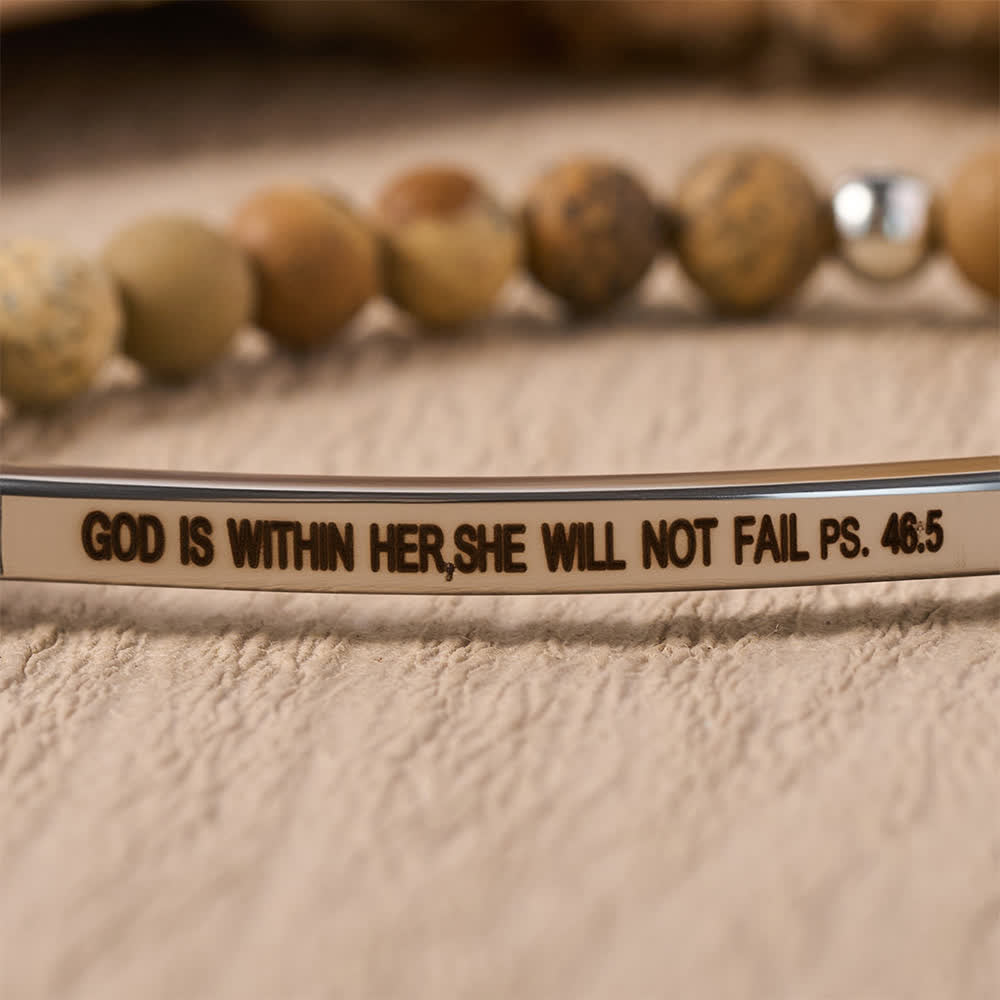 Christianartworkshop Pulsera elástica con barra curva grabada y cuentas con versículo del Salmo: Dios está dentro de ella, ella no fallará. - image 13
